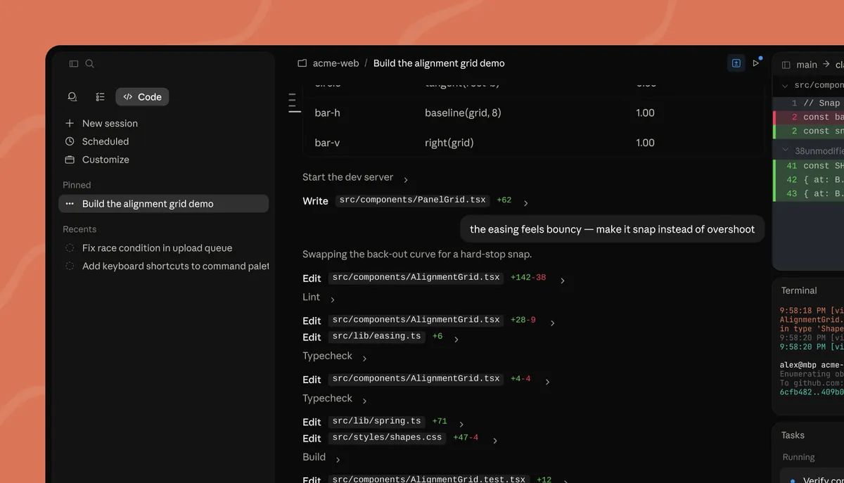 Claude Code agent session showing file edits and terminal output