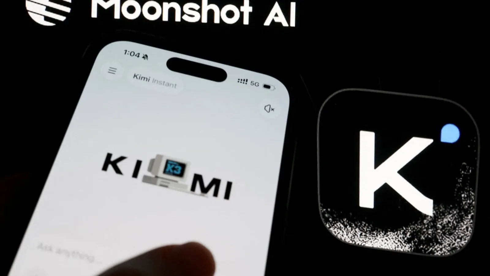 Moonshot AI's Kimi app and logo on a smartphone
