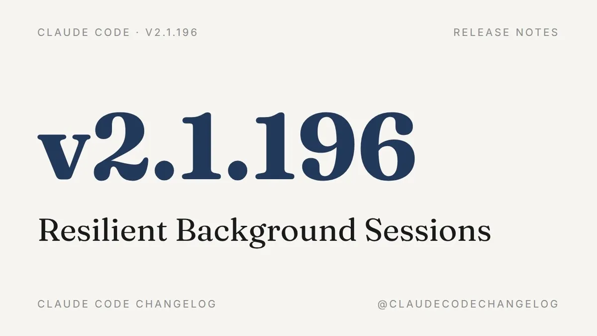 Claude Code v2.1.196 release notes card showing 'Resilient Background Sessions'