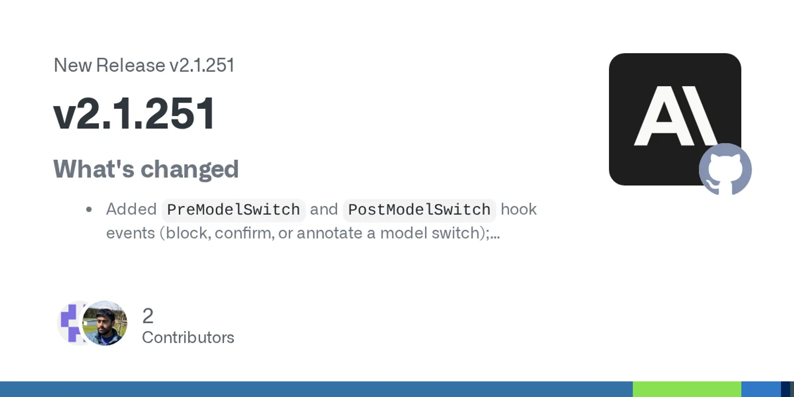 Claude Code v2.1.251 release notes on GitHub showing new hook events and security fixes