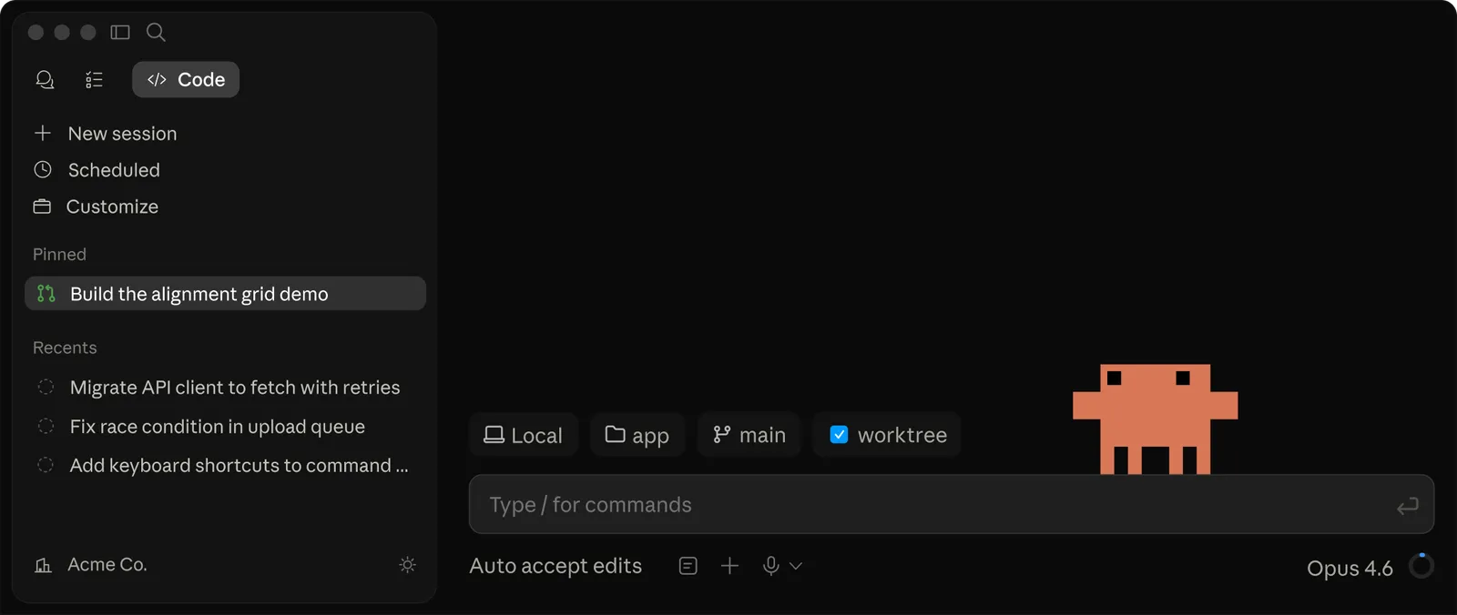 Claude Code desktop interface showing agent in autonomous mode