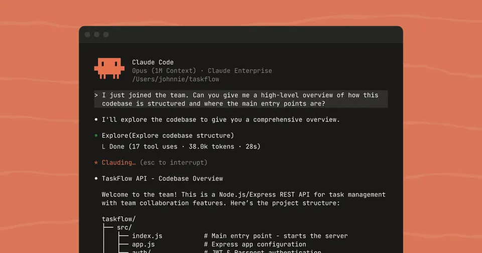 Claude Code terminal interface showing the Claude Code mascot and a coding session