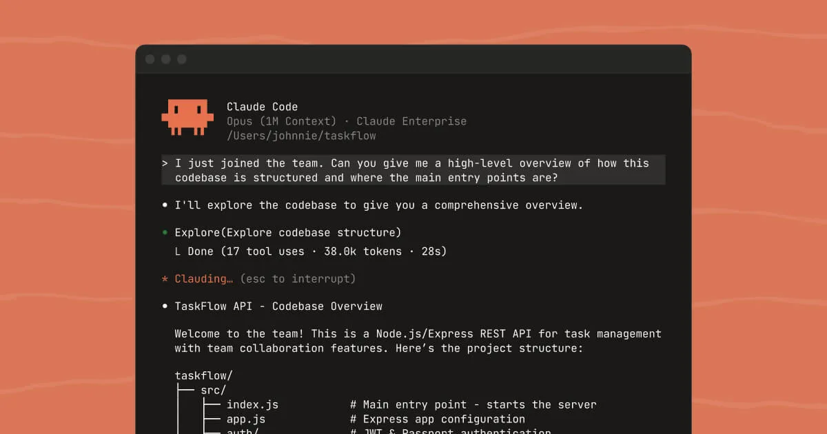 Claude Code terminal interface showing an Opus session with codebase exploration