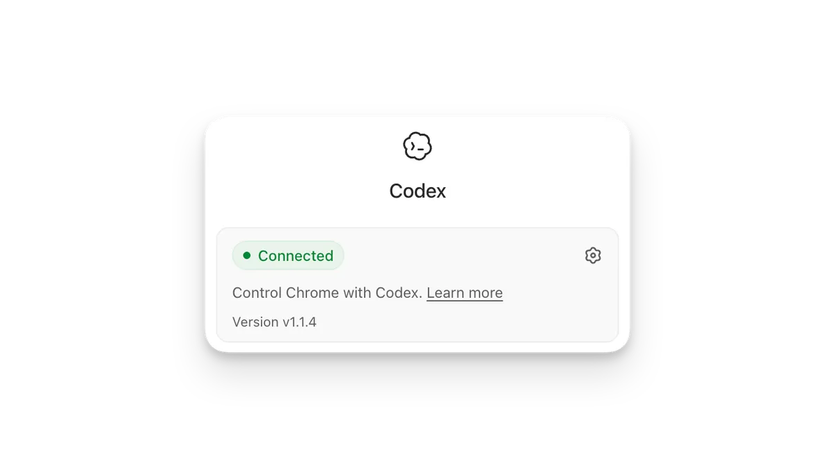 Codex Chrome extension connected status shown in the Codex desktop app