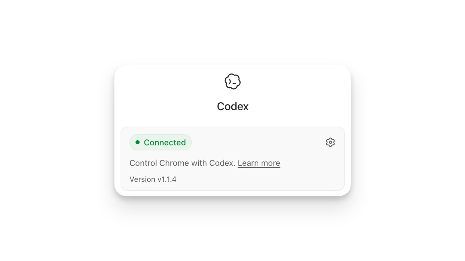 Codex Chrome extension connected status shown in the Codex desktop app