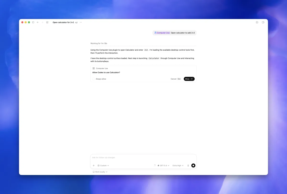 Codex app Computer Use permission dialog asking to access an application