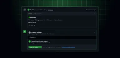GitHub Copilot code review approving a pull request with a comment