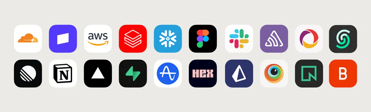 Cursor plugins marketplace showing logos of integrations available including AWS, Stripe, Figma, Linear, and others