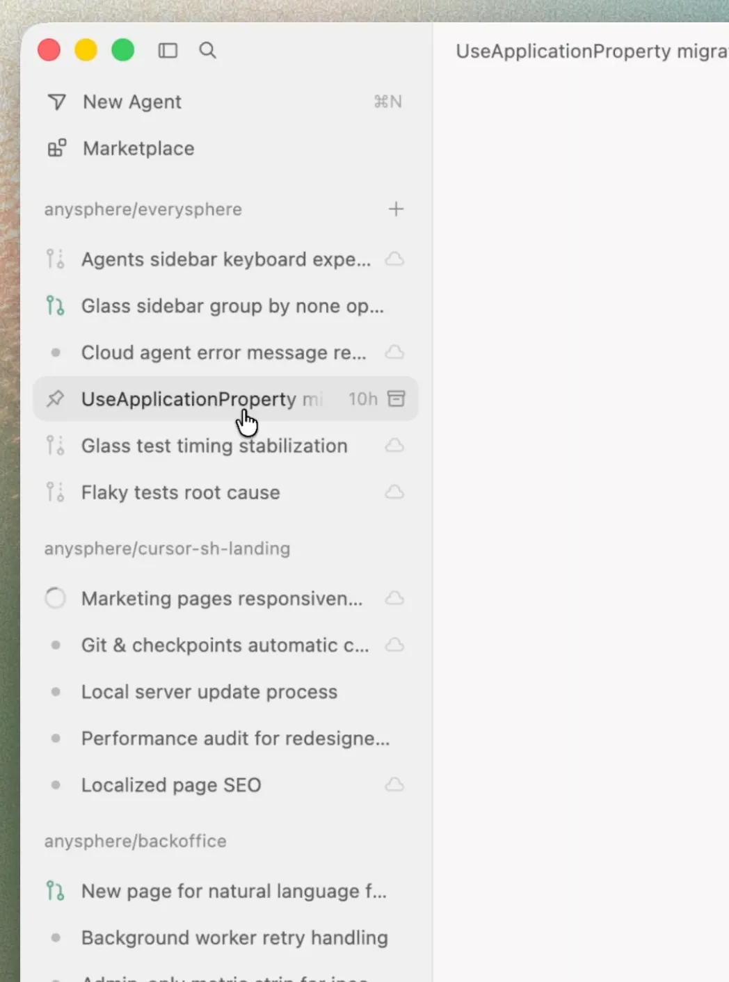 Cursor 3 agents sidebar showing tasks across multiple repositories