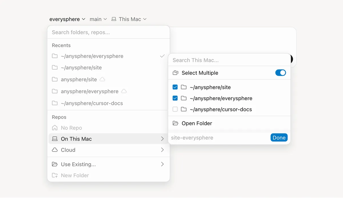 Cursor 3.11 redesigned project and repo pickers