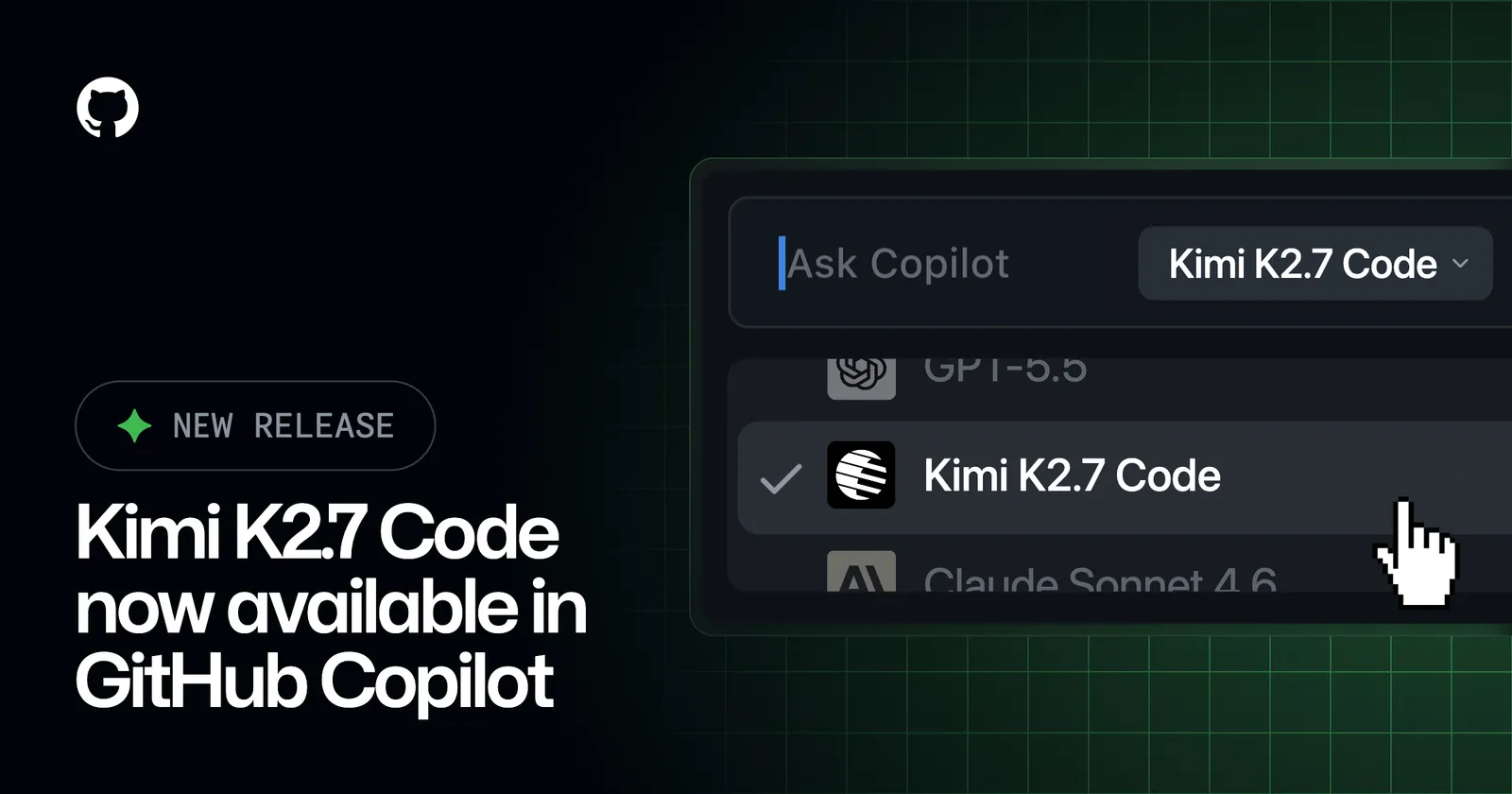 Kimi K2.7 Code now available in GitHub Copilot announcement