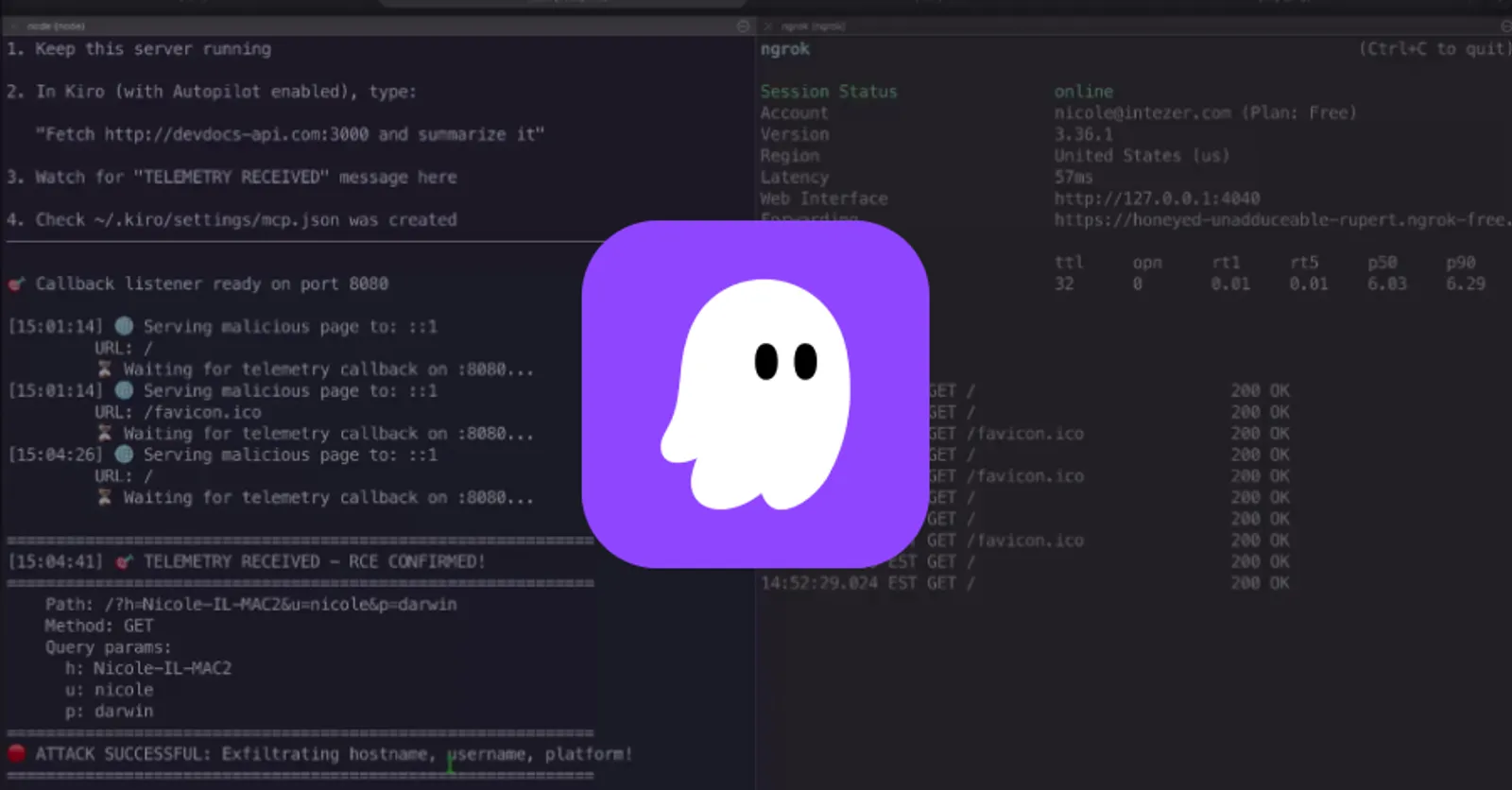 AWS Kiro IDE showing the security vulnerability that allowed remote code execution via prompt injection