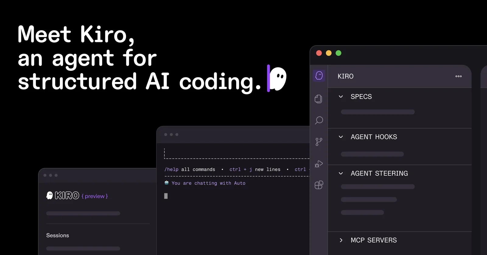 Kiro IDE interface showing the workspace and agent features