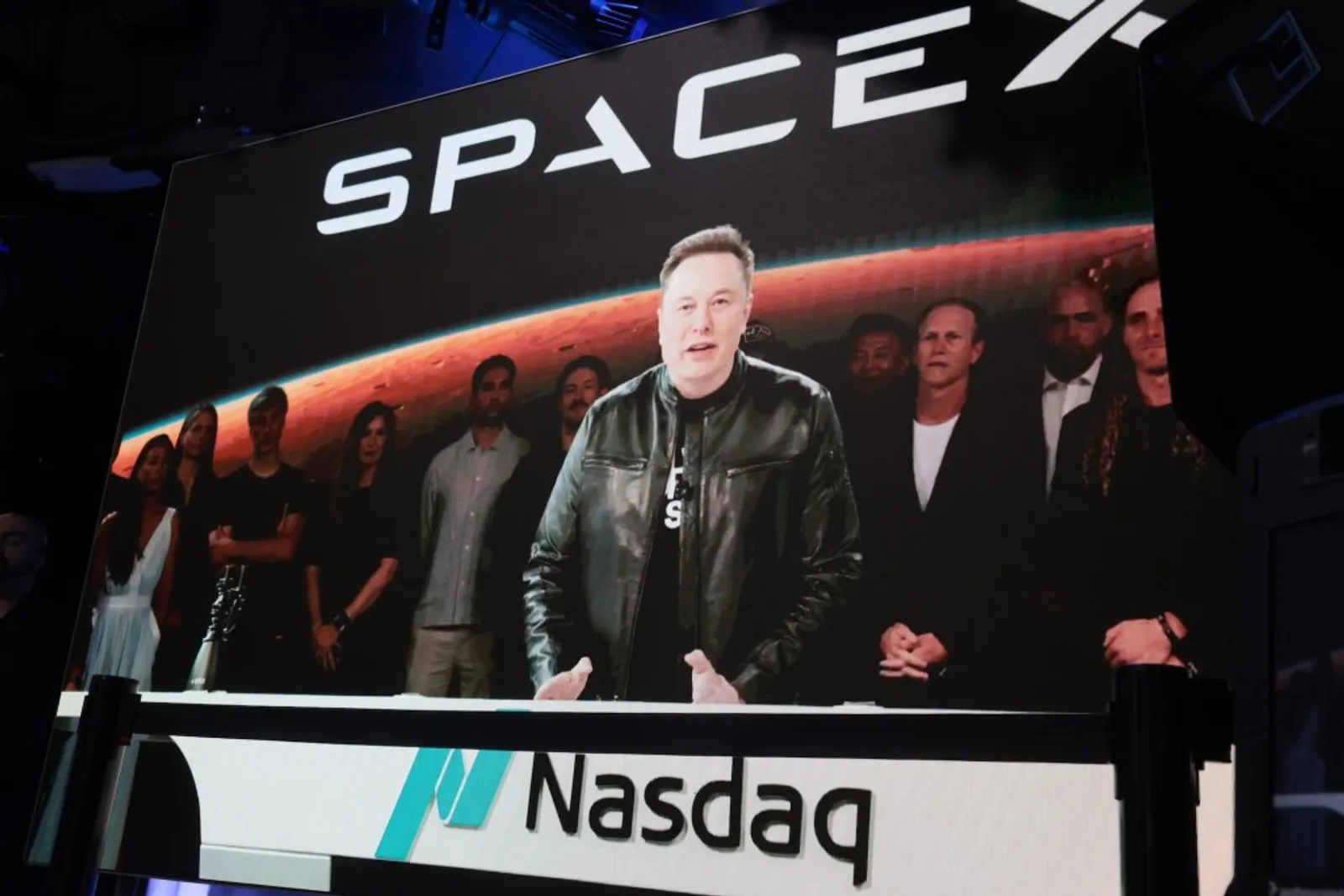 Elon Musk at the Nasdaq during SpaceX's IPO, days before the Cursor acquisition was confirmed