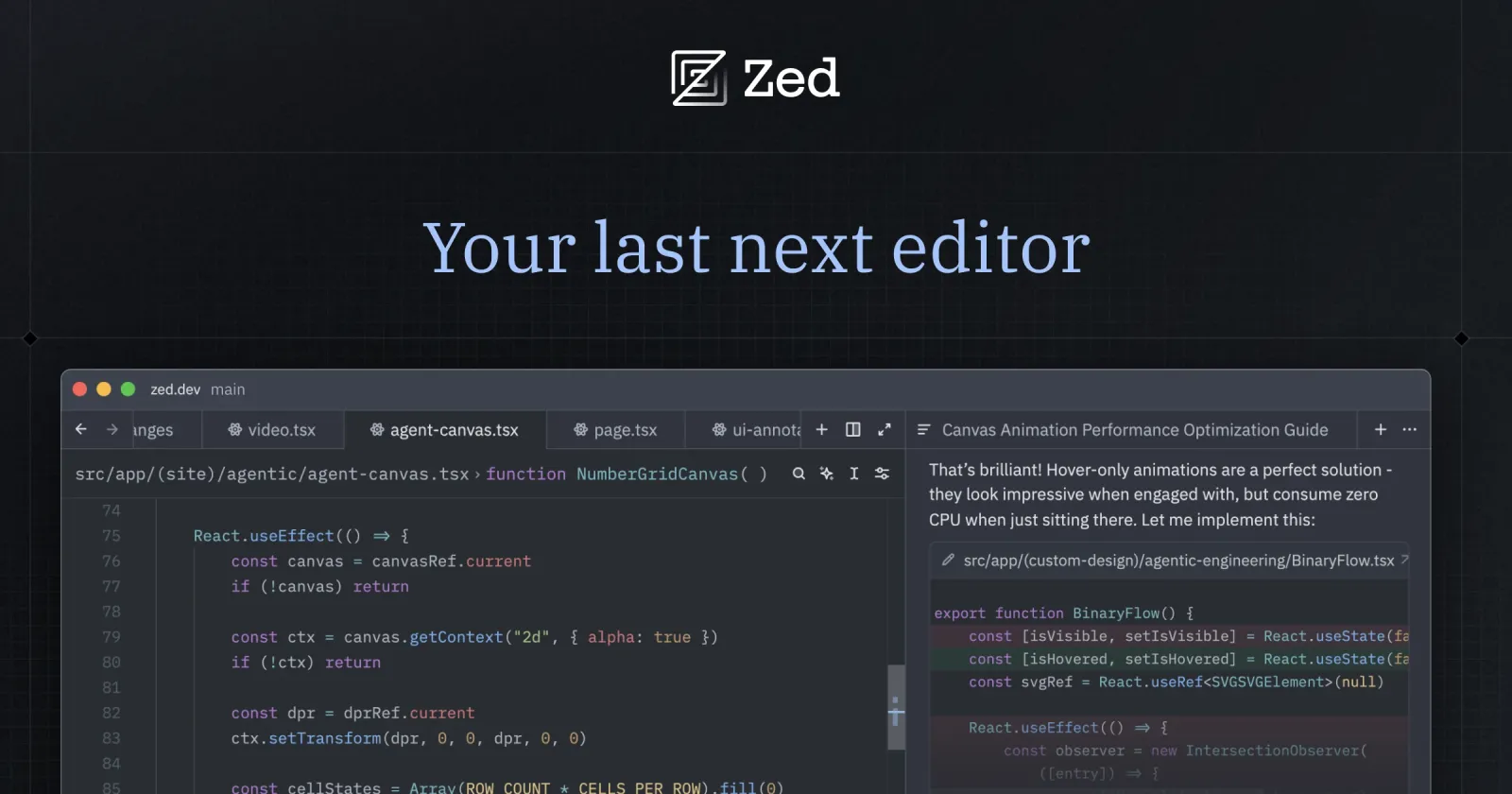 Zed editor interface